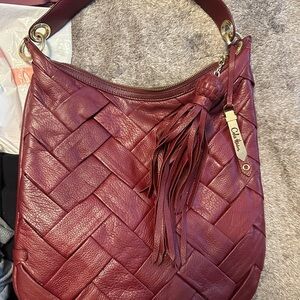 Cole Haan Burgundy Woven Prudence Hobo Bag